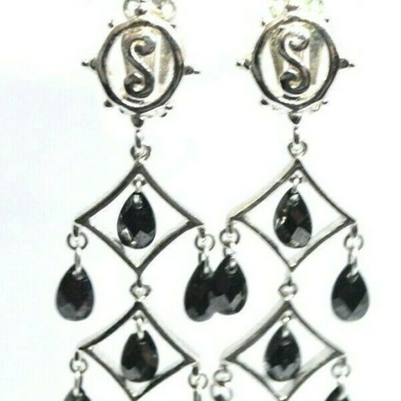 Vintage Jewelry - Sterling Silver .925 Designer Signed Black Crystal